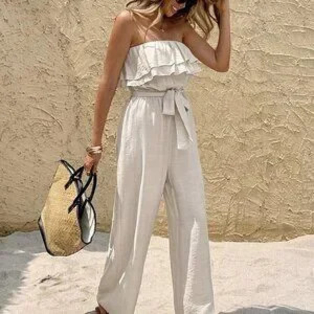 Apricot Casual Women's Ruffled Vacation Jumpsuit
